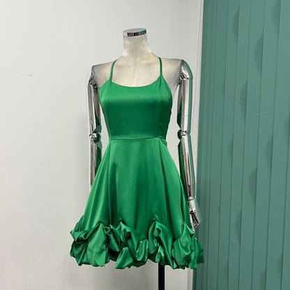 Temperament Western Satin Sling Holiday Style Mini Dress