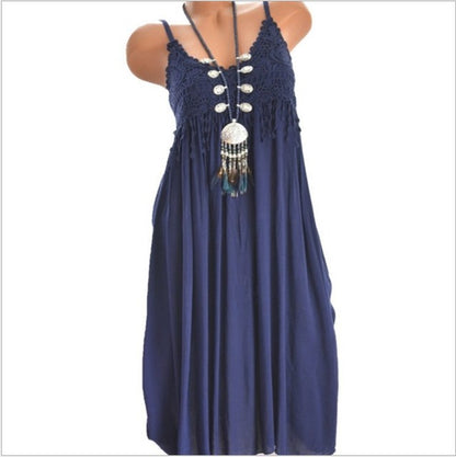 Color Spaghetti Strap Dresses V-neck Lace Edge Patchwork Mini Dress Lady Vestidos Summer New