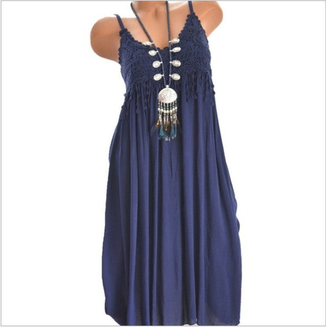 Color Spaghetti Strap Dresses V-neck Lace Edge Patchwork Mini Dress Lady Vestidos Summer New