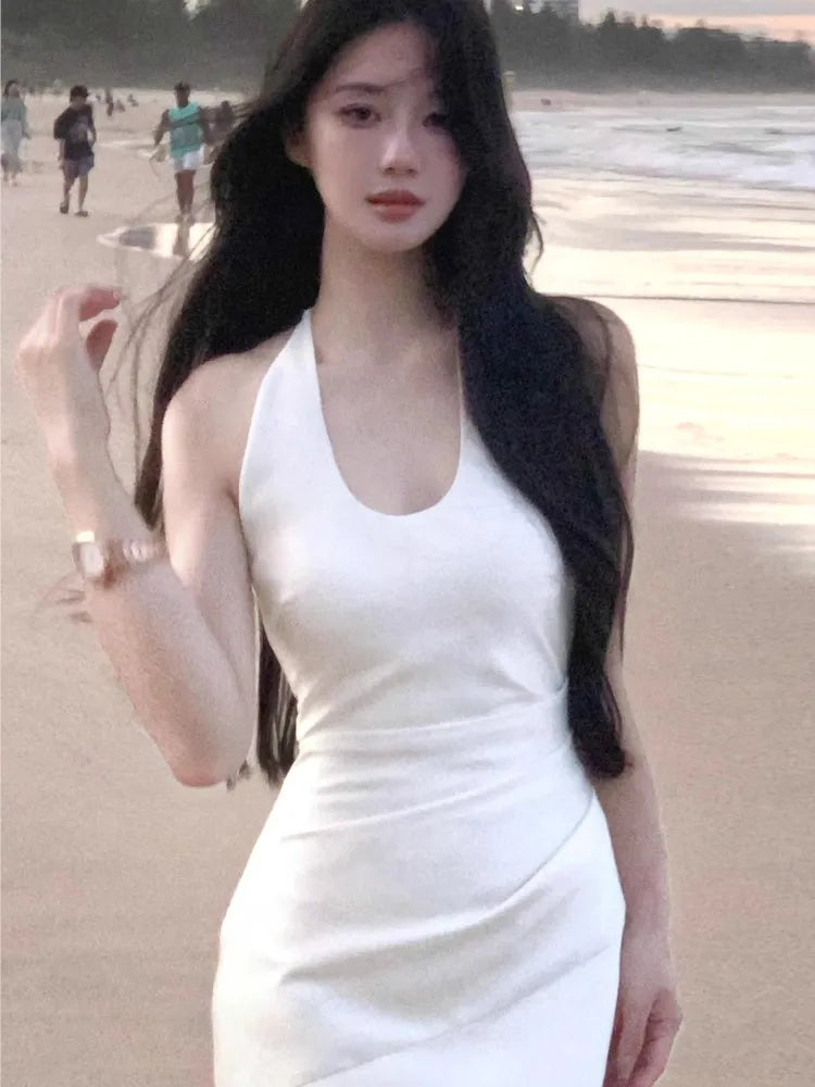 Slim Fit Long Dresses White Cambridge Blue Evening Dresses Spring Neckmounted Backless Mermaid Vestidos