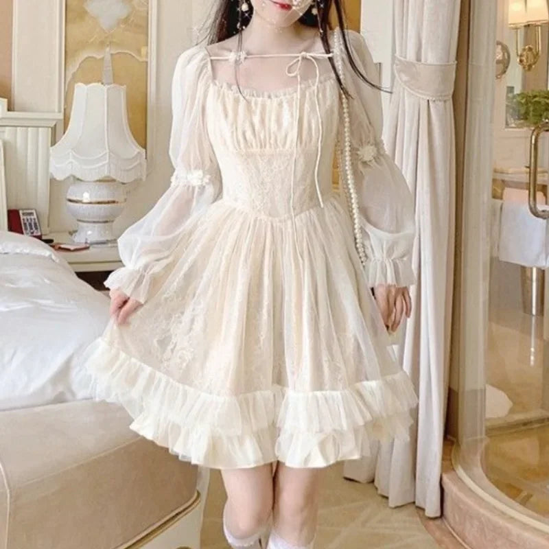 Lolita Kawaii Dress Long Sleeve Y2k Mini Dress Female Japanese Style One Piece Dress Korean Spring