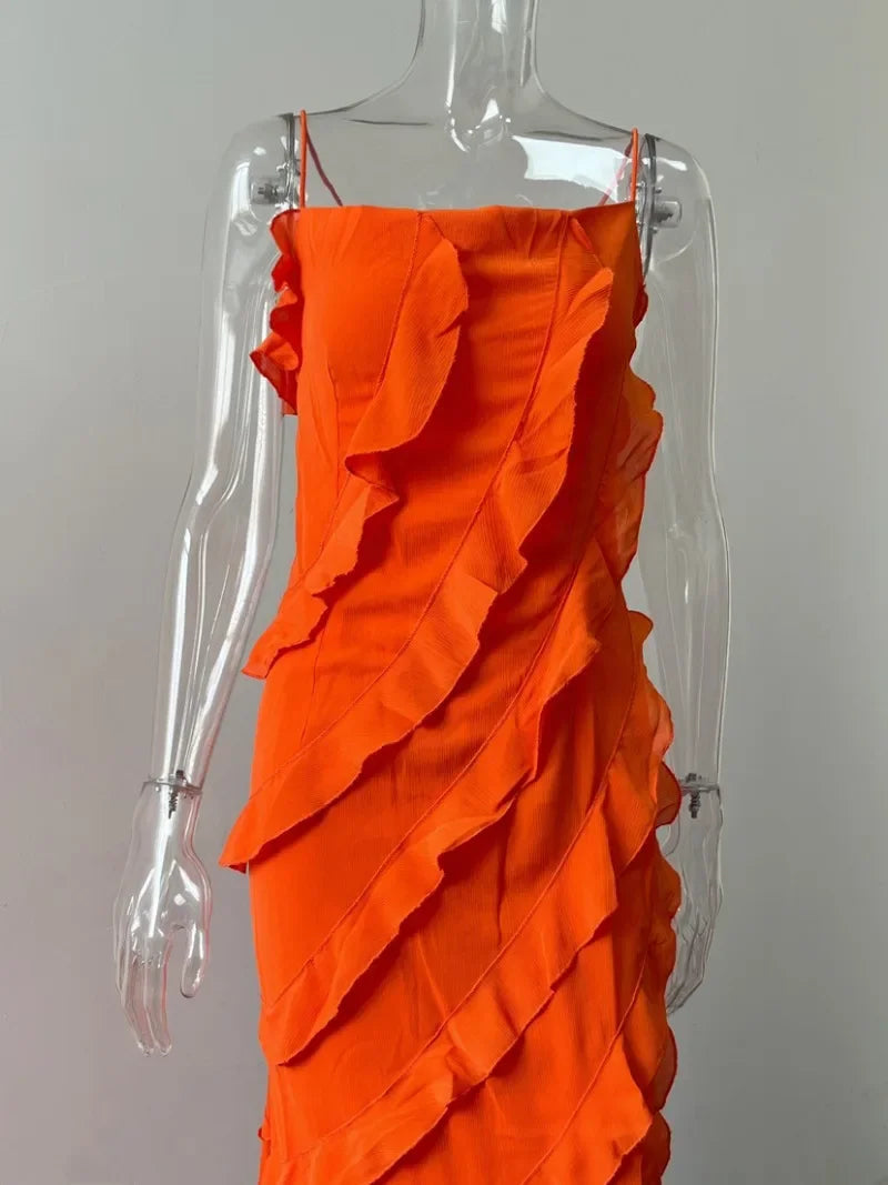 Long Dresses Spring Summer Strapless High Waist Backless Ruffles Bandage Formal Evening Party Dress