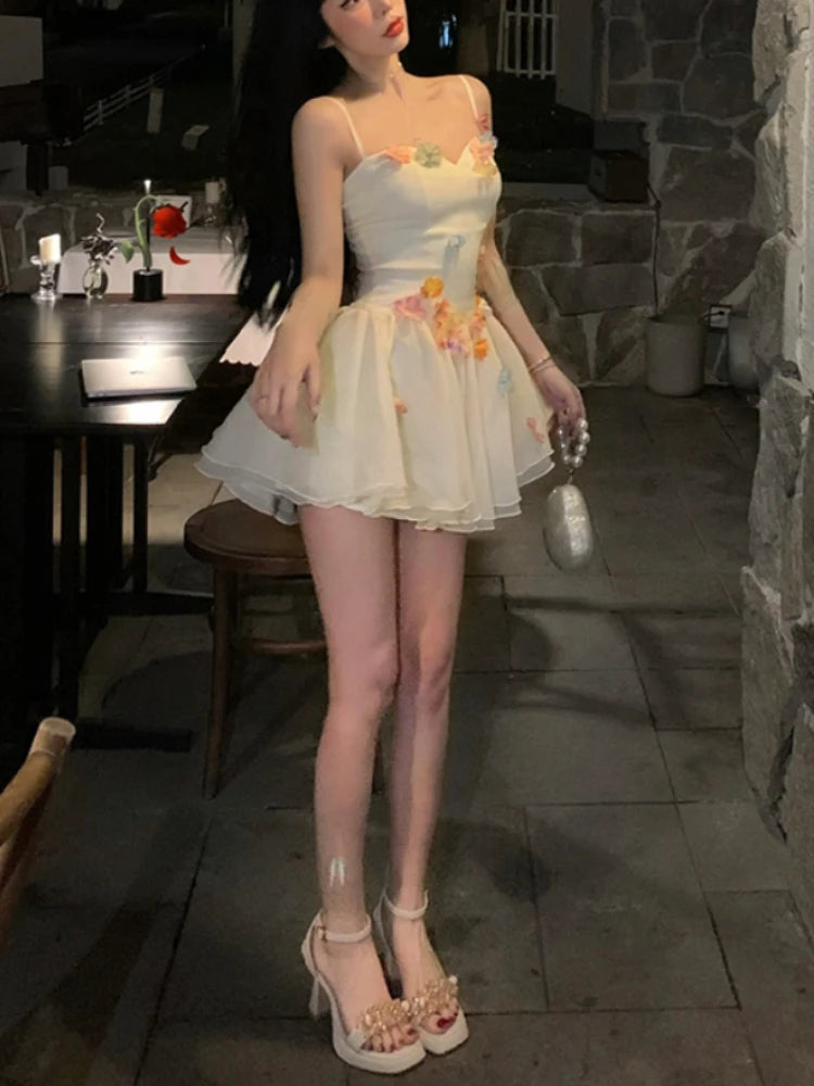 Sweet Kawaii Evening Party Dress French Mini Dress Korean Slim Causal Retro One Piece Dress Summer