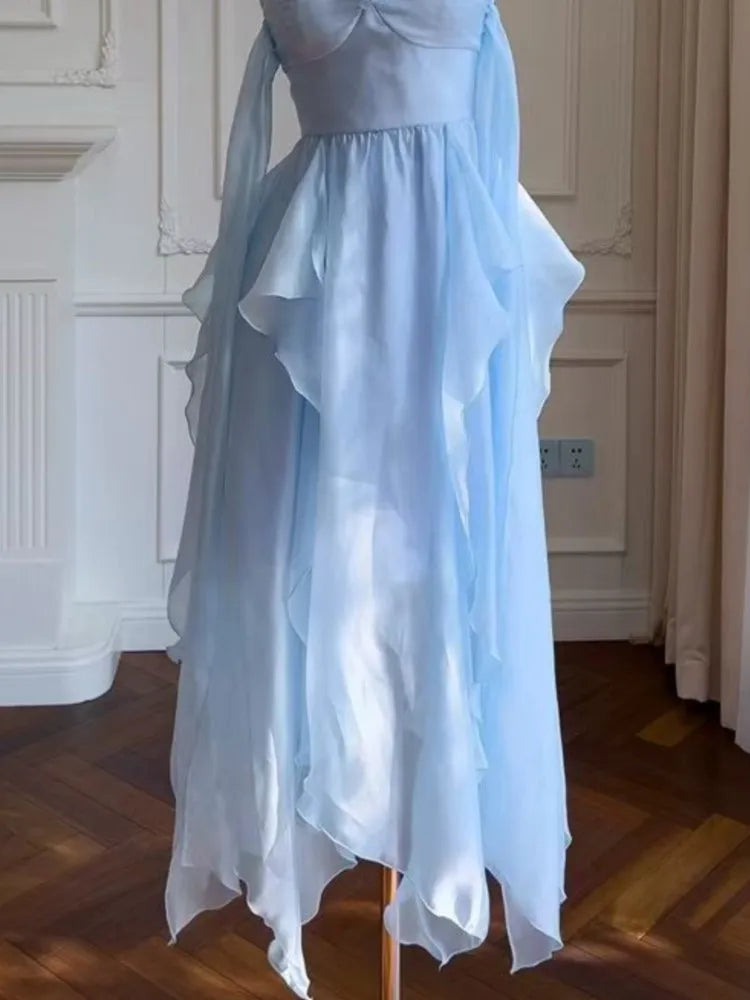 French Style Spaghetti Strap Midi Dress Sleeveless Aline Party Clothes Female Vestidos