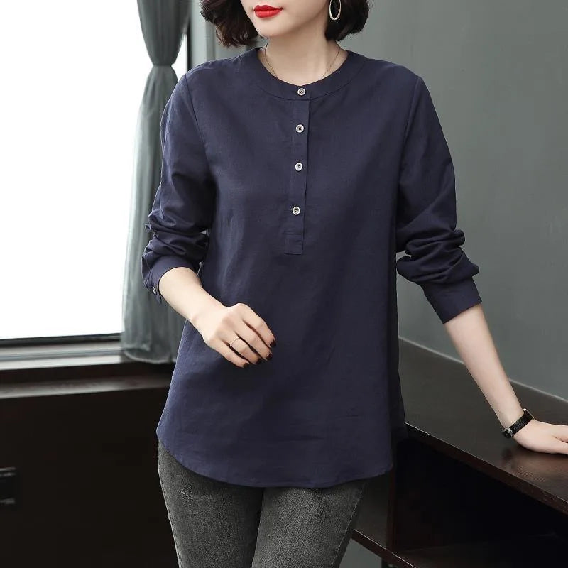 Woman Spring Autumn Style Blouses Shirts Lady Long Sleeve Stand Collar Blusas Tops Df4955