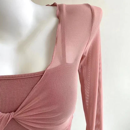 See Through Cardigans Long Sleeve Mesh Lace Up Crop Tops Short Cardigans