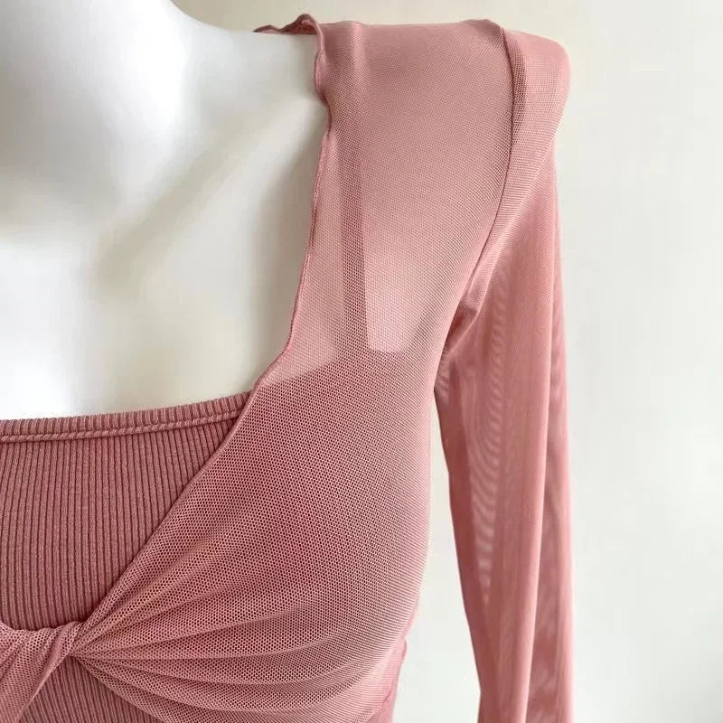 See Through Cardigans Long Sleeve Mesh Lace Up Crop Tops Short Cardigans