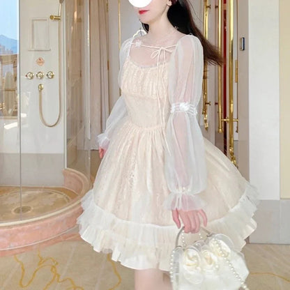 Lolita Kawaii Dress Long Sleeve Y2k Mini Dress Female Japanese Style One Piece Dress Korean Spring