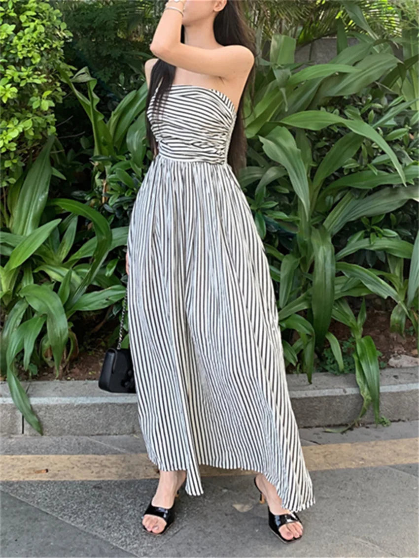Stripes Long Dress Slim Party Lady New Office Wear Stylish Daily Prom Vestidos