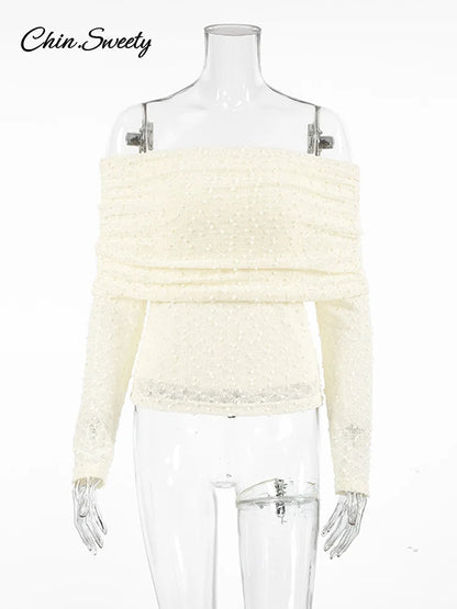 Off Shoulder ’s Shirt Knitted Long Sleeve Backless Slim Shirt Top Spring Summer Office Lady Blouses New