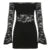 Lace Sheer Slim Fit ��s Dress Flared Long Sleeves Slash Neck Black Mini Dress