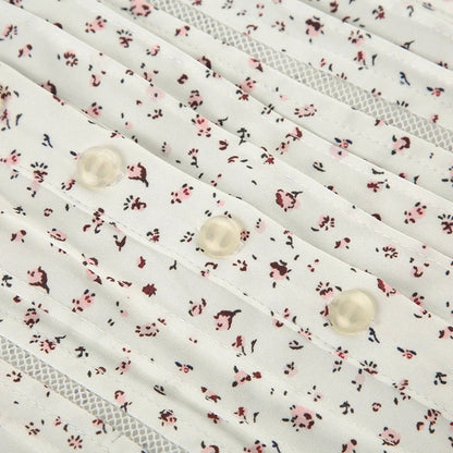 Print Ruched Aline Blouse French Style Singlebreasted Short Sleeve Top Slimming Tieup Collar Shirts