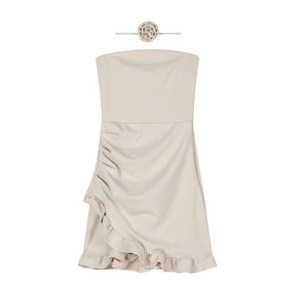 Summer Ruffles Bodycon Mini Dress French Y2k Dress Korean Retro Clothing