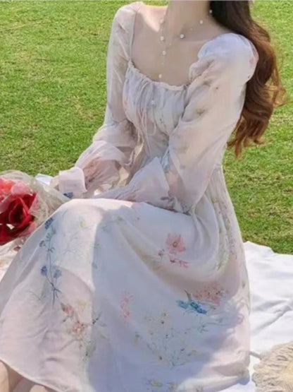 New Summer and Aline Midi Dress French Style Party Vacations Vestidos Female Clothes