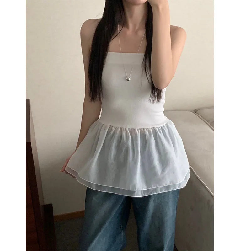 Y2k Clothes Ruffles Mini Dresses Sleeveless Korean Vestidos Mujer Spring Summer Dress