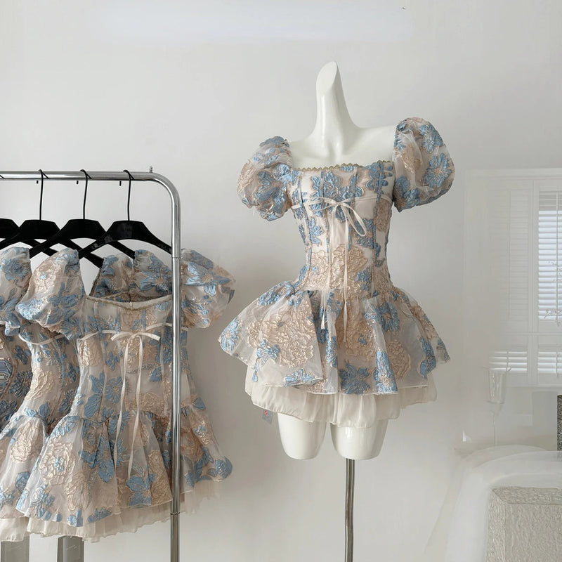 2000s Y2k Mini Dress French Dress Evening Party Clothing Outwear Short Sleeve Bodycon Summer