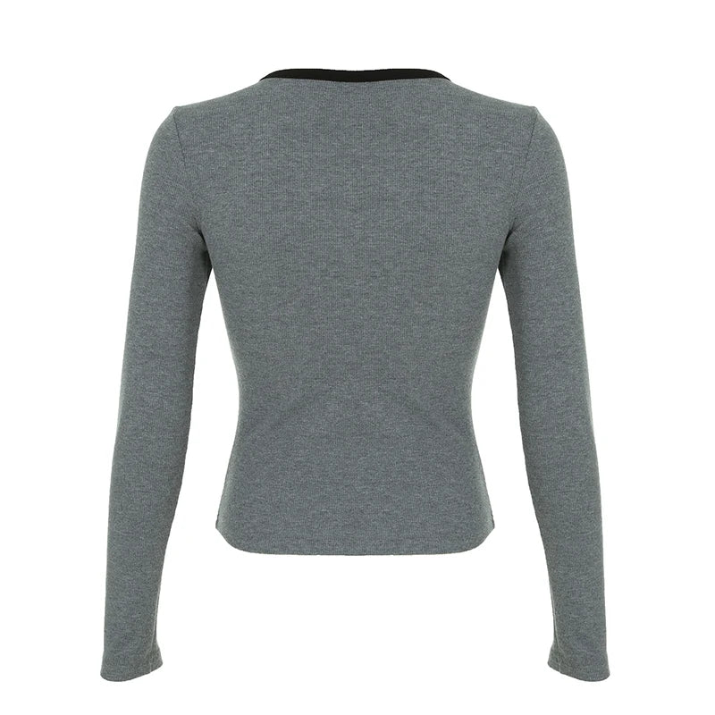 Chain Print O-neck Long Sleeve Blouses Gothic Punk Autumn Basic Top Tees
