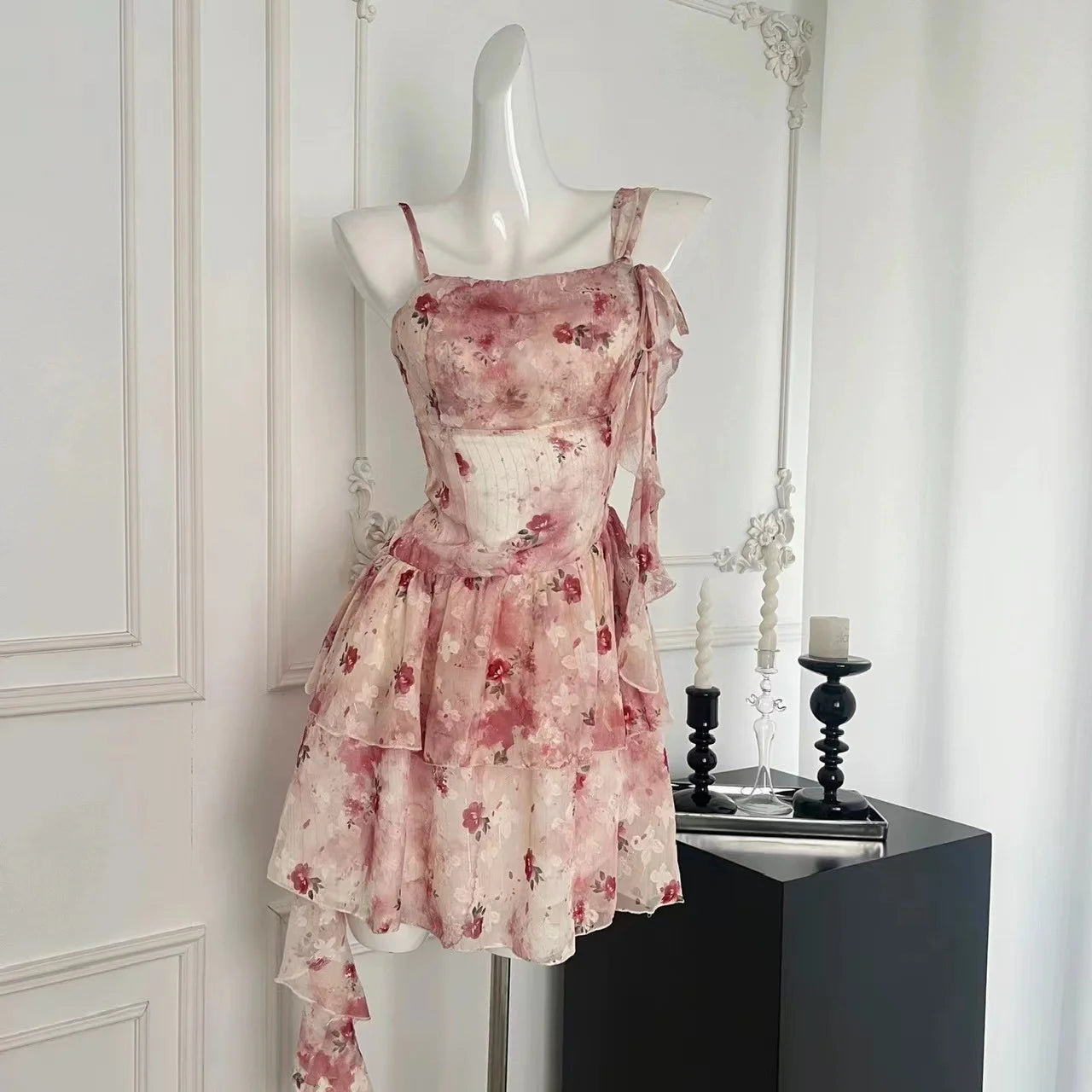 Summer French Dress Sweet Retro Slim Mini Dress Korean Y2k 2000s Strap Dress