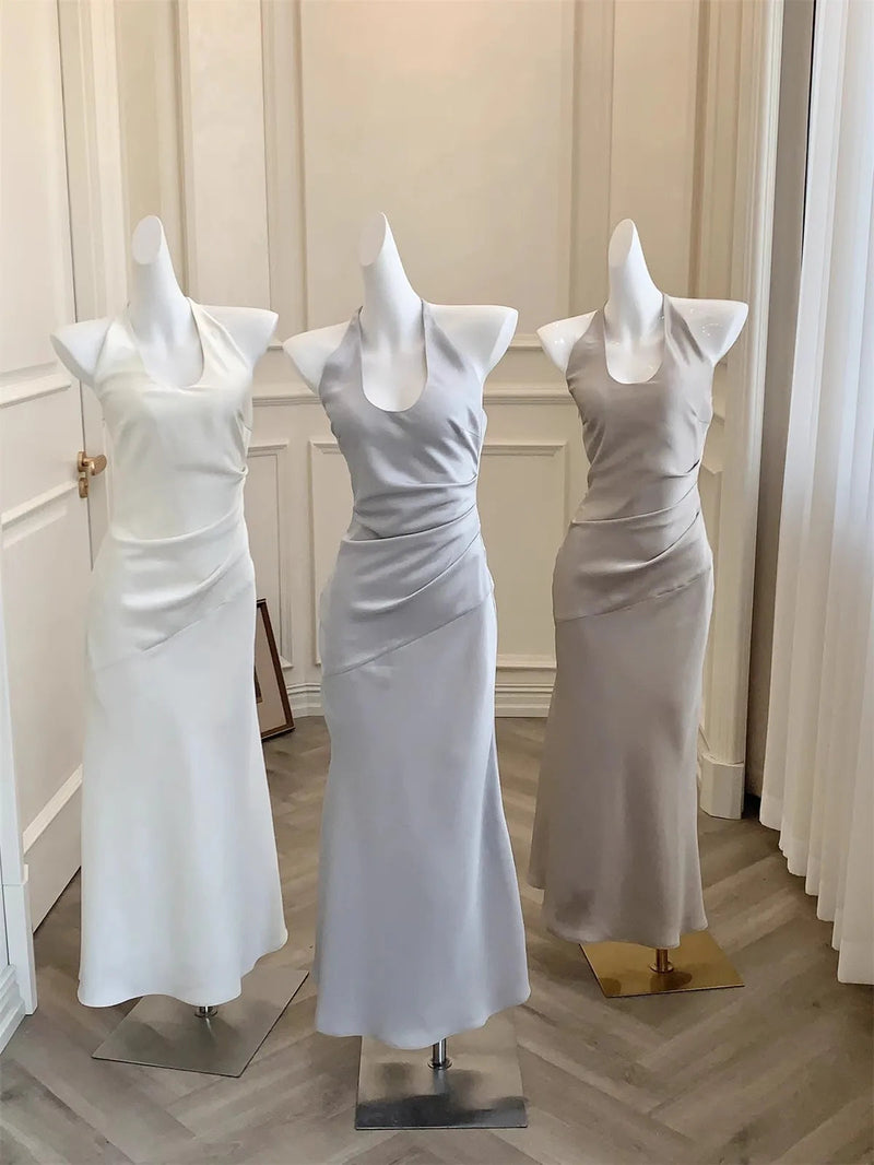 Slim Fit Long Dresses White Cambridge Blue Evening Dresses Spring Neckmounted Backless Mermaid Vestidos