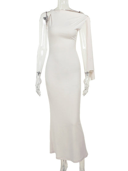 Diagonal Collar Sleeveless Maxi Dress for Off-shoulder Sleeveless Bodycon Long Dress