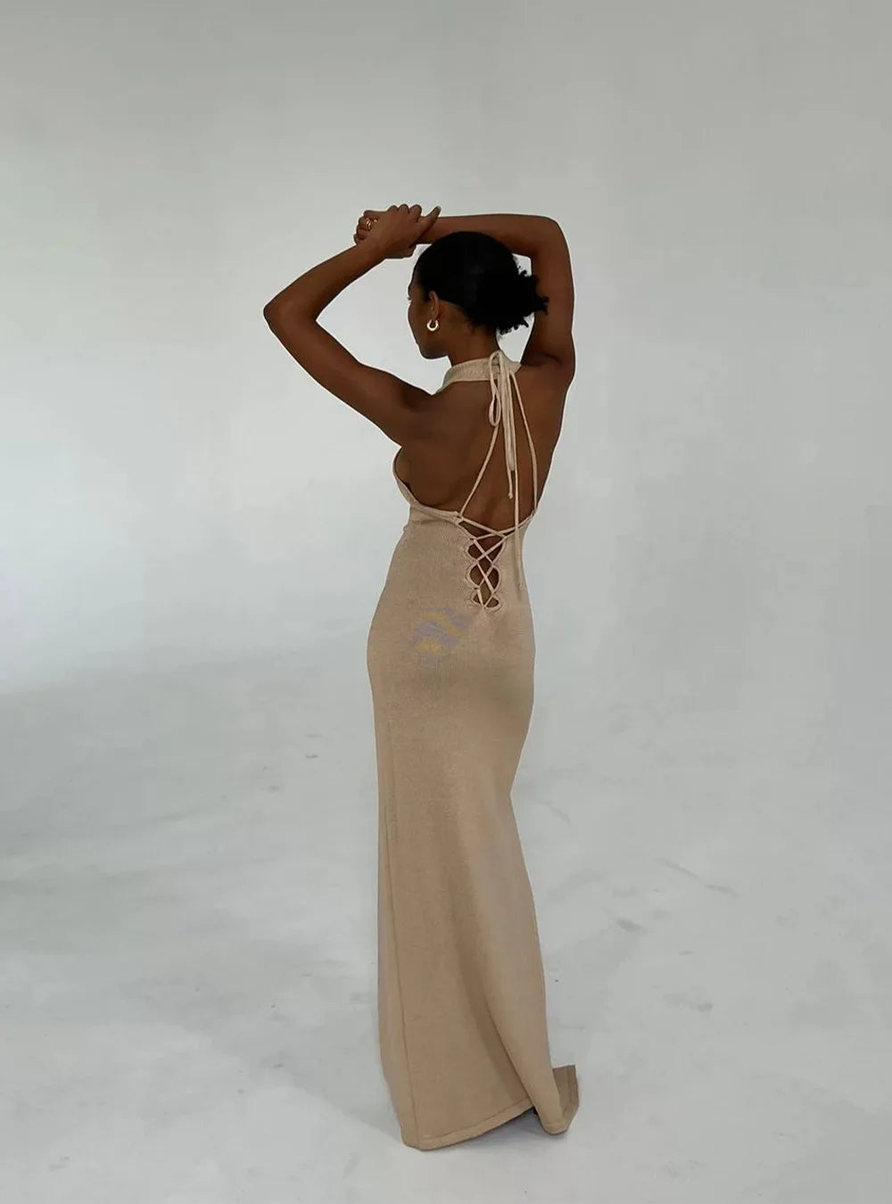Long Dress Sleeveless Halter Neck Beach Swimwear Cover Up Evenng Party Dress Maxi Beachwear Outfits