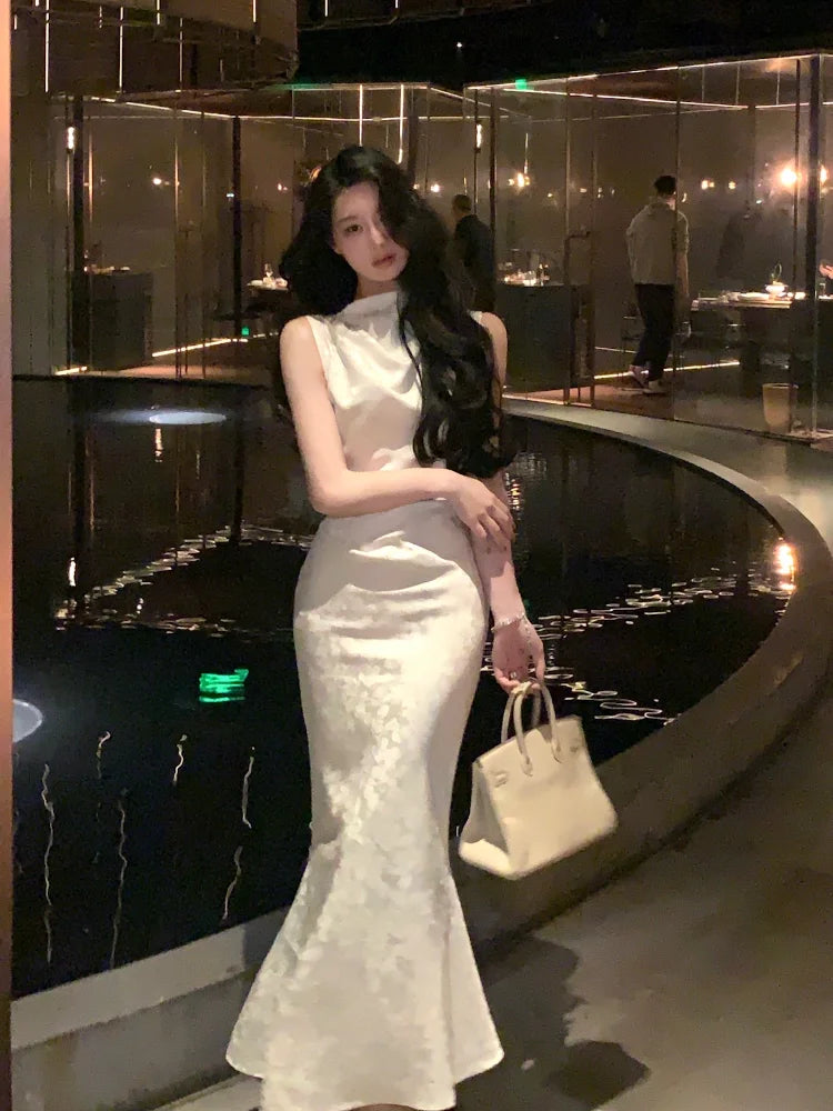 Fishtail Long Dress Summer Print Birthday Slim Evening Club Vestidos Female Clothes Robe