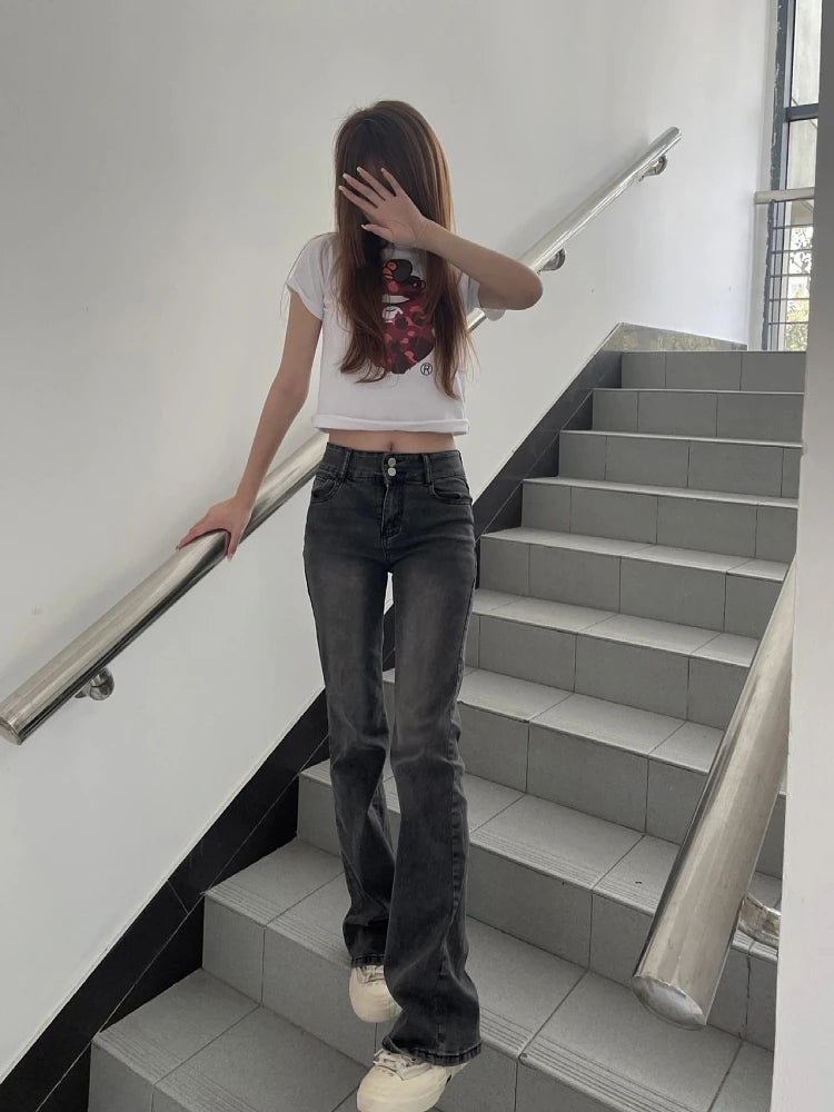 Woman Jeans Tight Bodycon Denim Low Waist Pants Straight Leg Gradient Color Tiedyed New Design Classical Allmat