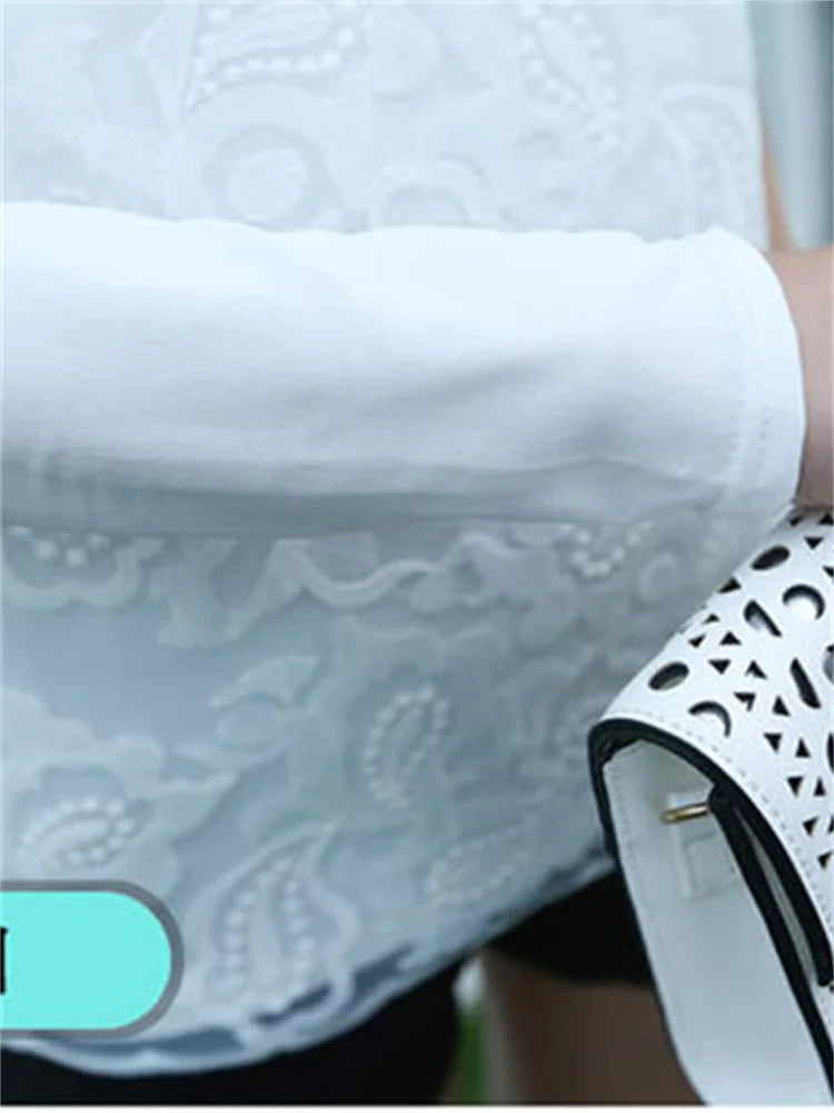 Spring Autumn Style Lace Blouses Shirts Lady Peter Pan Collar Long Sleeve Beading Blusas Top Df1758