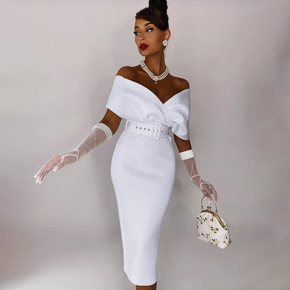 Off-shoulder Party Evening Formal Midi Dress