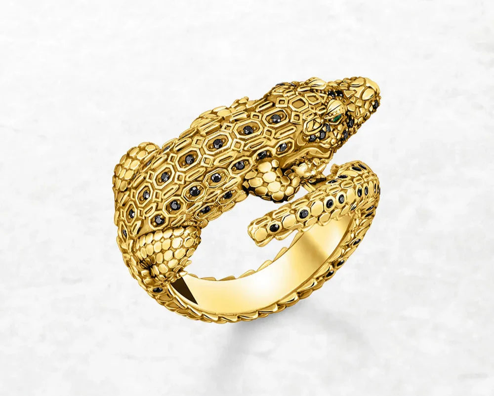 Gold Plated Crocodile Ring