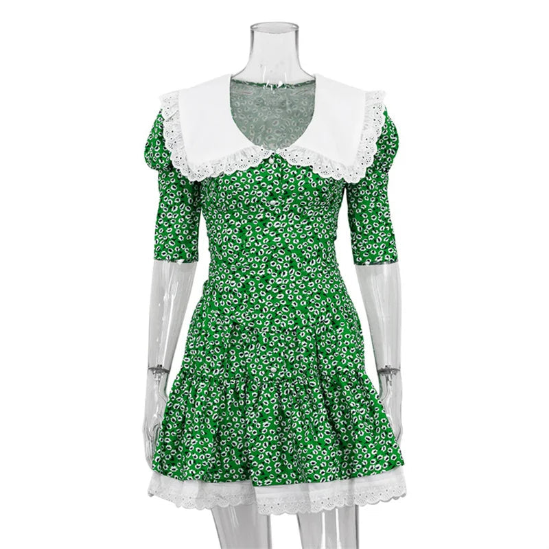 Summer Printed Patchwork Mini Dress Female Vneck Short Sleeve Slim Party Dress Gown for Dress