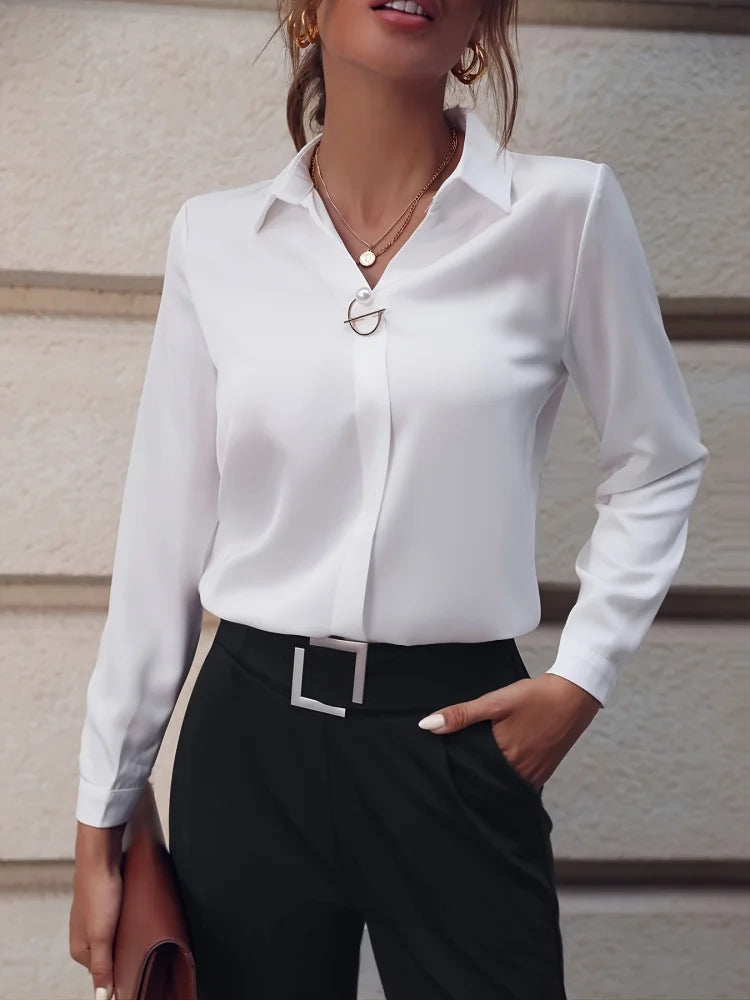 Spring Summer Style Blouses Shirts Lady Office Ol Style Turn-down Collar Long Sleeve Color Blusas Tops Df5000