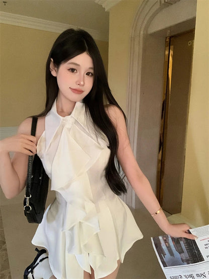 White Shirts&blouses Ruffles Korean Spring Summer Blusas Mujer Sleeveless Camisas