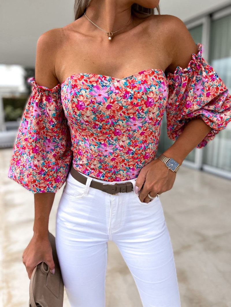 Top Summer Off Shoulder Blouses Holiday Slash Neck Tops