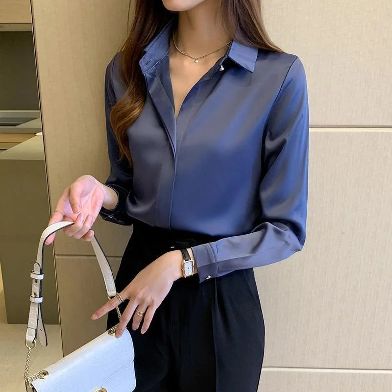 Woman Spring Autumn Style Blouses Shirts Lady Long Sleeve Turn-down Collar Blusas Tops Df4846