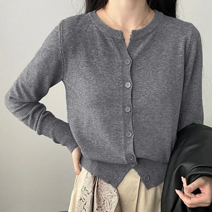 Autumn Long Sleeve Cardigans Sweater Knitted Coat Short Single Breasted Korean Slim Tops