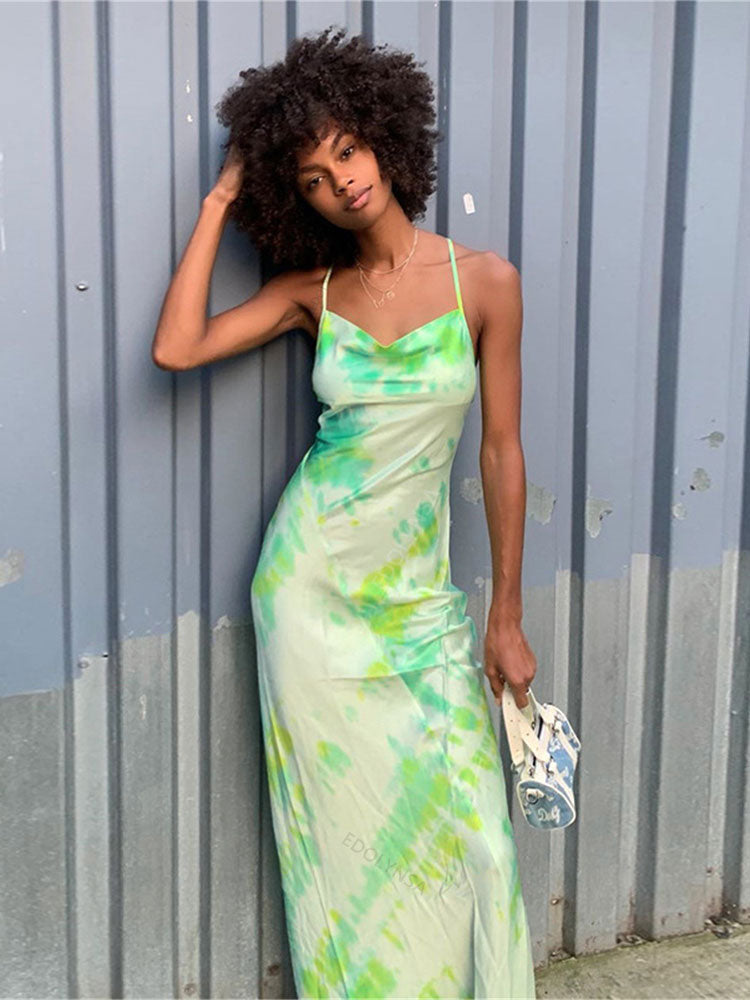 Green Printed Maxi Dress