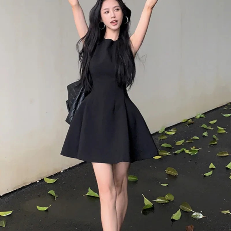 Line Mini Dresses Sleeveless Spring Summer Sweet Simple Vestidos Mujer Korean Fashions Retro Dress