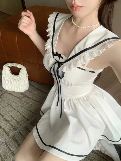 Summer Preppy Spaghetti Strap Mini Dresses for With Shawl 2000s Party Dress One-piece Y2k Korean Vestidos Mujer