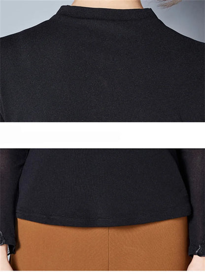 Hollow Out Spring Autumn Style Lace Blouses Shirts Long Sleeve Patchwork Spliced Turtleneck Blusas Tops Df1491