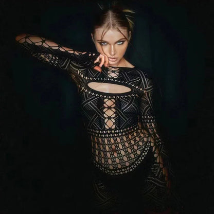 Deep V Lace Tight Hollow Party Mini Dress