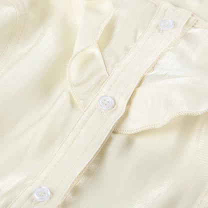Peter Pan Collar Tiered Aline Blouse Sweet Slimming Back Tieup Bow Shirts Short Sleeve Top Summer