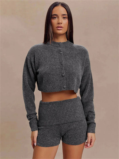 Knit Cardigan Sweater Female Long Sleeve Cropped Top Patchwork Commute Top Knitwear Cardigan