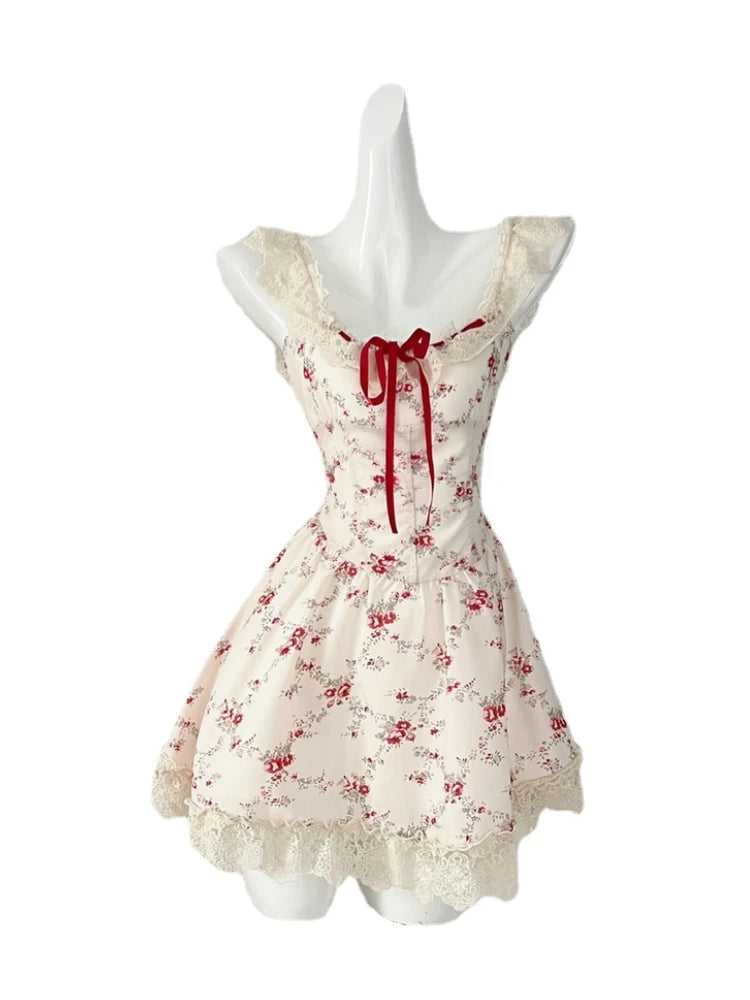 French 2 Piece Dress Sets Y2k Mini Dress Beach Style Korean 2000s Y2k Clothing Sleeveless
