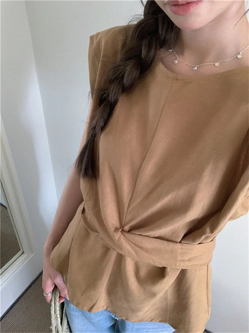 Work Wear Blouses Minimalist Summer Sleeveless Daily New Office Lady