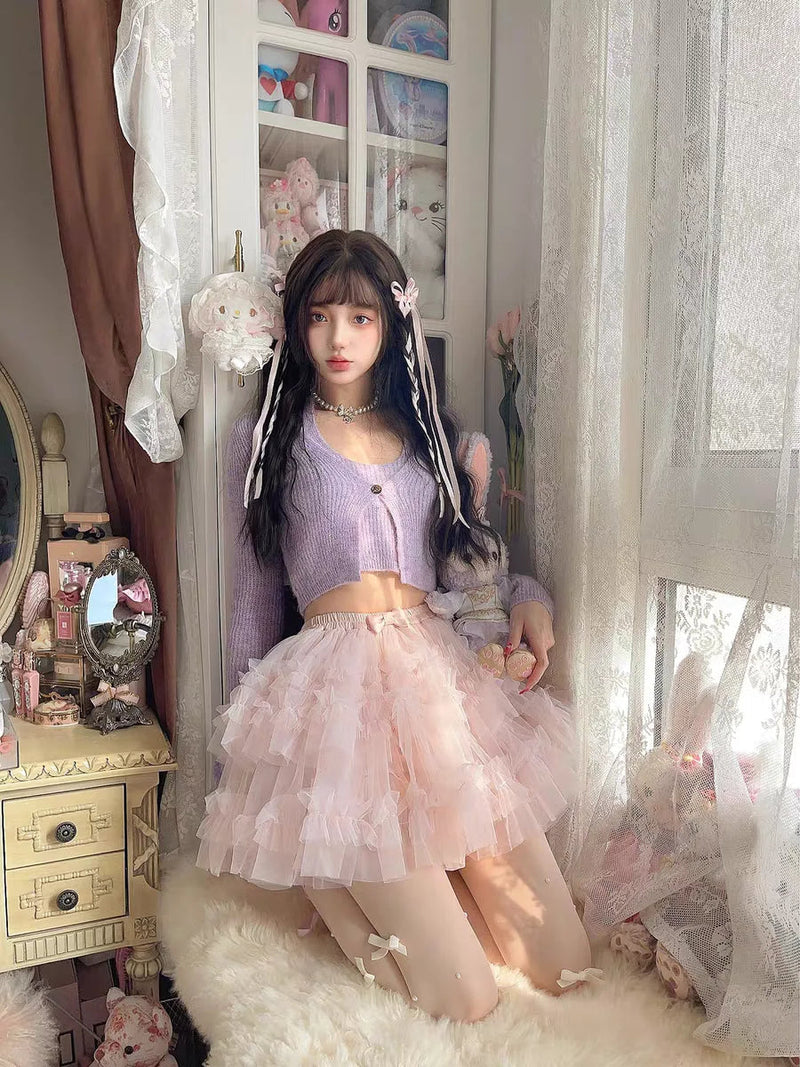 Princess Sweet Lolita Thin Wisteria Fake Twopiece Alpaca Wool Slimming Knit Cardigan