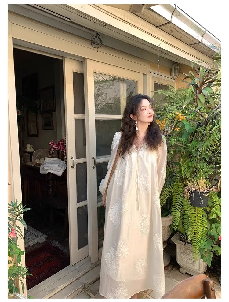 French Midi Dress Long Sleeve Dress Beach Style Even Party Clothing Korean