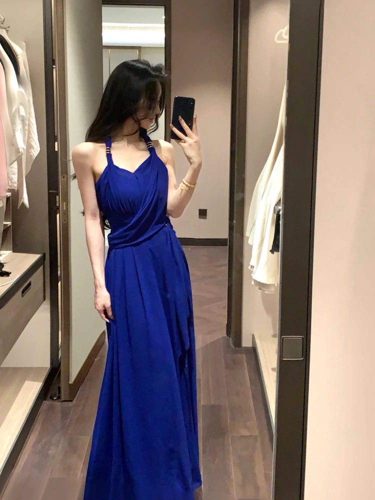 Evening Party Midi Dress Vneck Bodycon Dress Pure Color Office Lady Sleeveless Korean