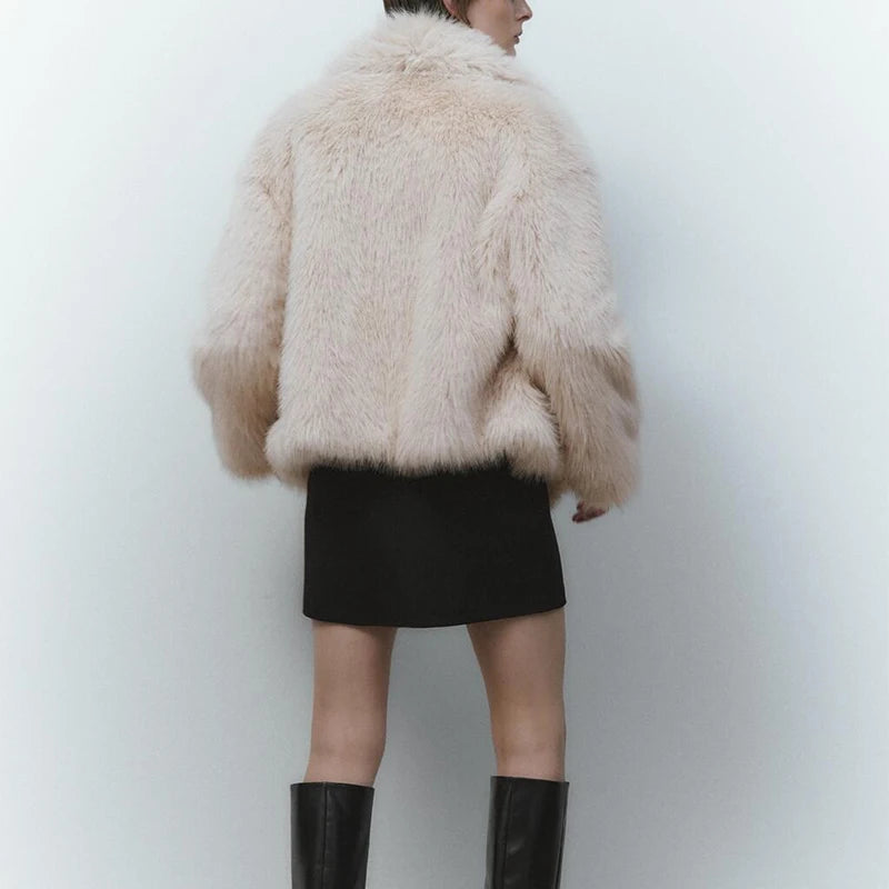 Ins Blogger Brand Fake Fox Fur Jacket Coat Winter Design Big Collar Fur Coats Cool Overcoat