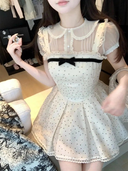 Summer Kawaii New Two Piece Set Chiffon Blouse+sleeveless Strap Dress Female Lolita Japanese Princess Suit